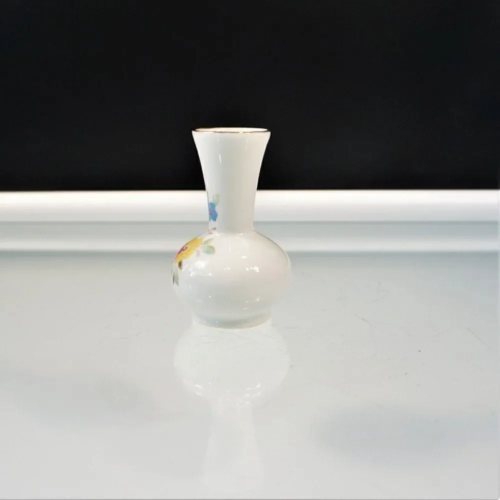 Decorative China Mini Vase with Pink Yellow Blue Flowers Porcelain Ceramic